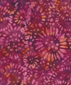 Dark Purple and Orange Sunflower Batik Fabric vibrant cotton yardage