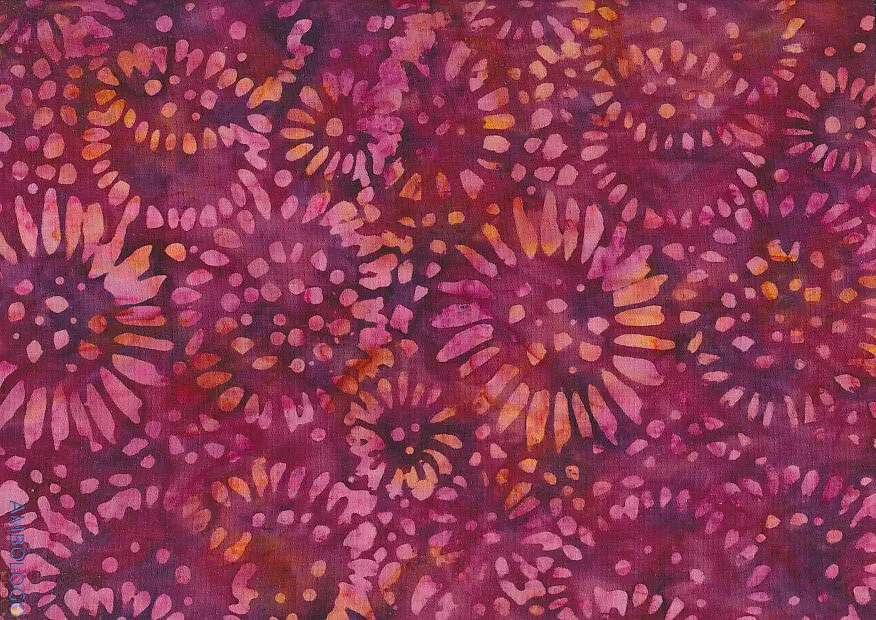 Dark Purple and Orange Sunflower Batik Fabric vibrant cotton yardage