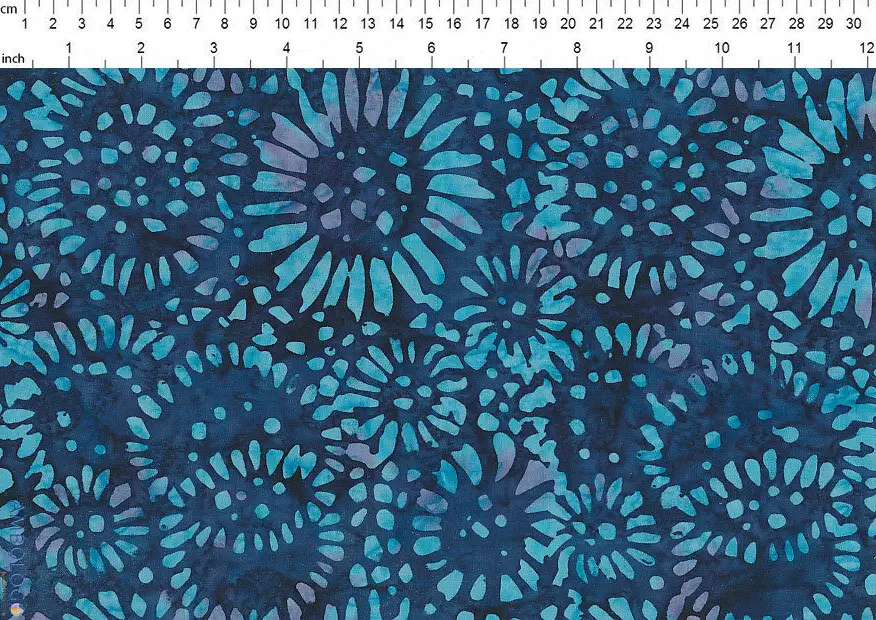 Deep blue navy sunflower motif hand-stamped authentic batik fabric 100% cotton