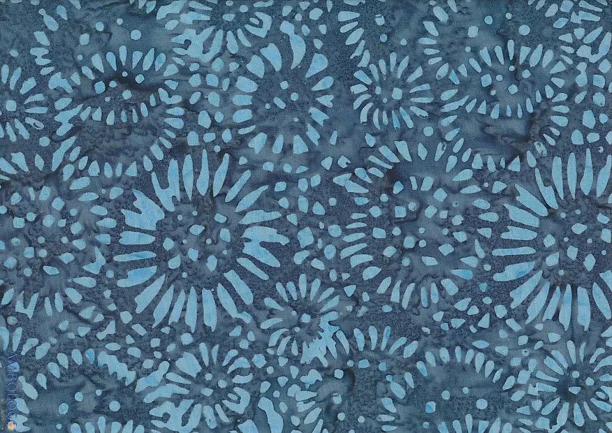 Dark slate gray and blue sunflower pattern authentic hand-stamped batik fabric
