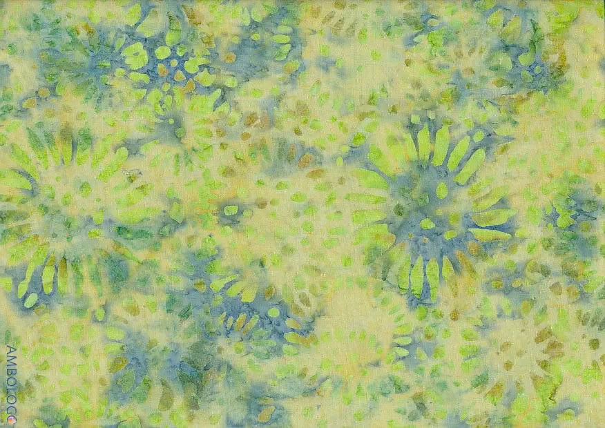 Bright lime green and yellow watercolor sunflower hand-dyed batik fabric