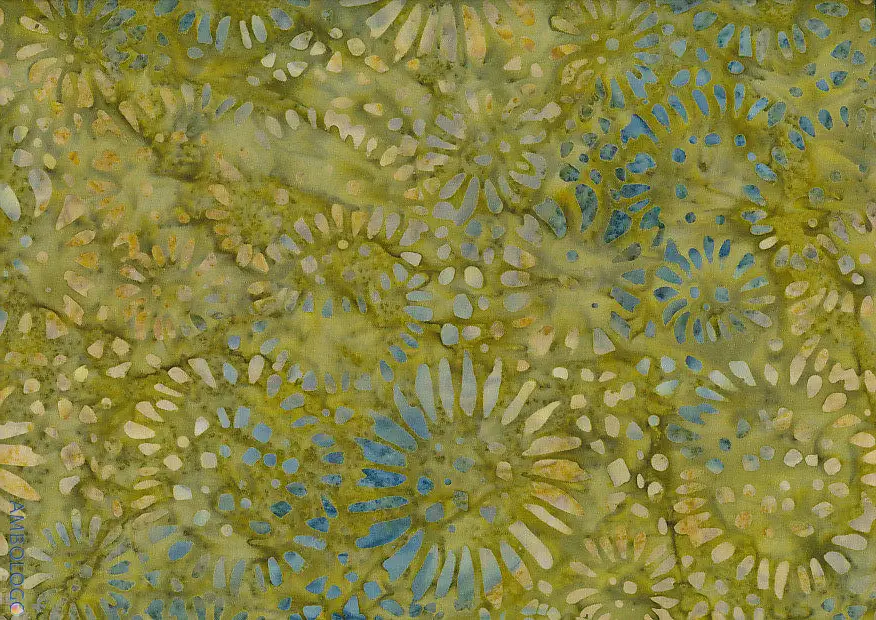 Olive green earthy tone sunflower pattern authentic batik fabric