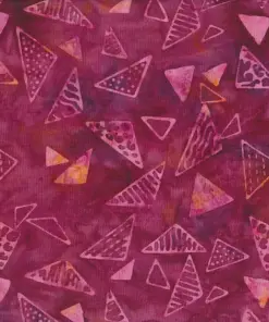 Deep dark pink and magenta handmade authentic batik fabric featuring geometric triangle shapes.