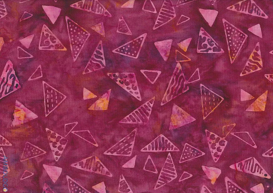 Deep dark pink and magenta handmade authentic batik fabric featuring geometric triangle shapes.