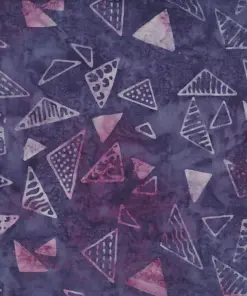 Dark purple and plum geometric triangle authentic batik fabric by the yard for sewing.