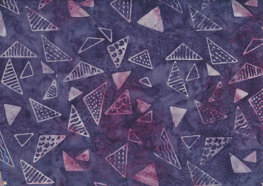 Dark purple and plum geometric triangle authentic batik fabric by the yard for sewing.