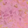 Light pink and gold geometric triangle batik fabric hand-stamped cotton for baby quilts.