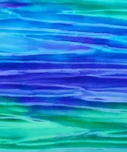 Turquoise and green ocean wave watercolor batik fabric with hand-dyed wavy lines.