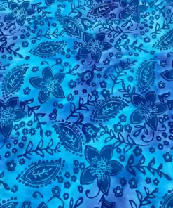 cean blue floral botanical hand-stamped batik quilting cotton fabric