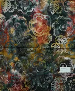 Rich dark jewel tone brown, teal blue, and emerald green Large Floral Bali Batik Fabric.