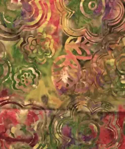 Sepia brown, muted green, and soft red large floral botanical batik fabric by the yard.