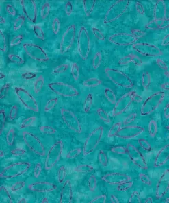 Bright teal batik fabric featuring a fine mottled texture, decorated with dark blue or purple oval patterns.