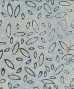 Batik fabric with a soft grayish-blue base, decorated with grayish-dark blue abstract oval patterns