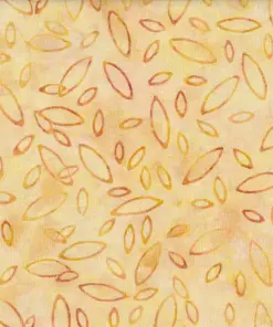 Golden yellow bullet motif batik fabric with a fine gradient texture and copper-orange abstract oval patterns.