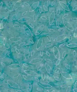Teal (blue-green) batik fabric with bright white-blue abstract oval patterns.