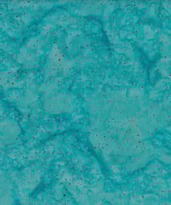 Rich dark cyan dotted batik fabric displaying deep teal marbling and vibrant speckled textures on 100% premium cotton, ideal for elegant textile crafts.