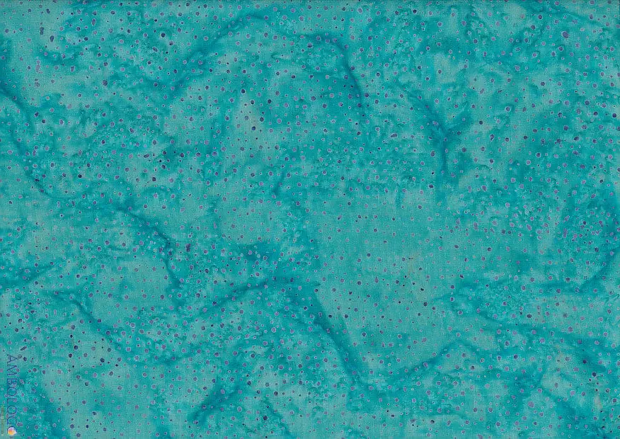 Rich dark cyan dotted batik fabric displaying deep teal marbling and vibrant speckled textures on 100% premium cotton, ideal for elegant textile crafts.