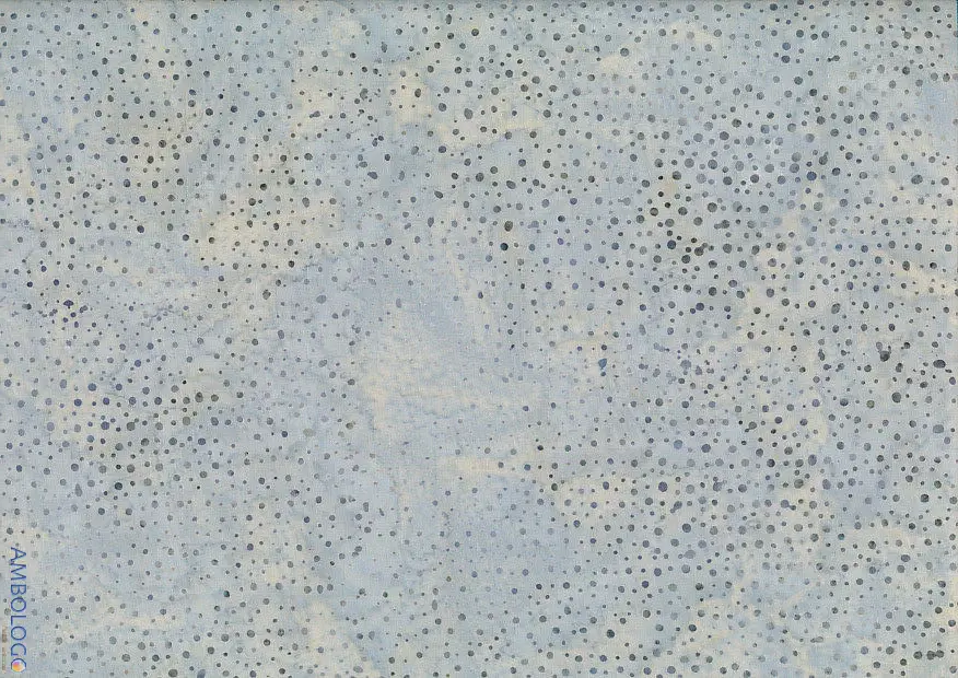Soft light gray dotted batik fabric with delicate silver-blue undertones and dark speckled textures on 100% premium cotton, an excellent neutral blender