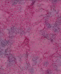 Detailed view of vibrant pink dotted batik fabric with cool blue and purple speckles on 100% premium cotton, handcrafted in Indonesia for stunning textile arts.