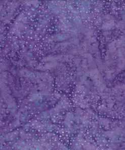 Authentic true purple dotted batik fabric featuring royal violet marbling and delicate light cyan speckles on 100% premium cotton, ideal for elegant sewing.