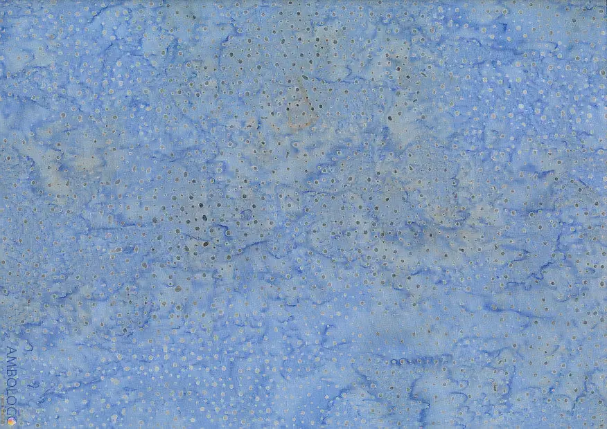 Authentic salt gray blue dotted batik fabric featuring a soft coastal blue background with subtle speckled patterns and marbling on premium cotton