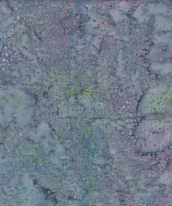 Unique slate gray purple dotted batik fabric featuring a moody gray background with vibrant multicolored rainbow speckles on pure cotton.