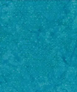 Vibrant teal dotted batik fabric featuring a bright turquoise ocean background with light speckling and marbling on 100% premium cotton.