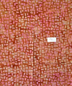 Unique rustic rust and pink batik fabric with a small random geometric block pattern on hand-dyed cotton.