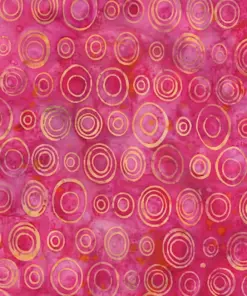 Vibrant pink circle batik fabric wholesale with handmade wax-resist ring motifs,