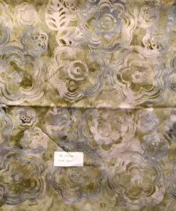 Elegant silver grey and olive brown large botanical bloom batik fabric for sewing.