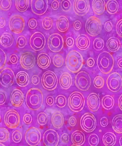Rich violet circle batik fabric wholesale featuring authentic handmade ring patterns on 100% cotton for premium crafting.
