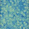 Authentic winter blue and white Christmas Star Batik Fabric by the yard for holiday quilting and sewing projects.