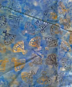 Hand-dyed brown and blue folding fan motif quilting batik fabric made of premium cotton.
