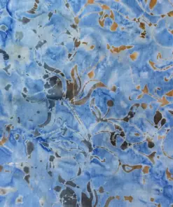 Light blue and antique gold wild ivy botanical batik fabric by the yard for quilting and sewing.
