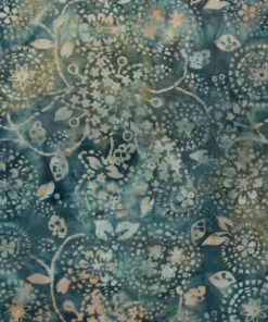 Coastal Mist teal and seafoam green hand-stamped Queen Anne's Lace Floral batik fabric.