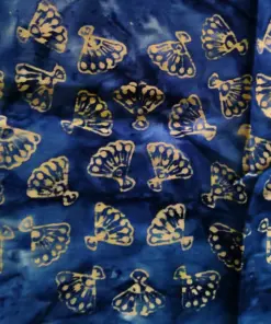 Deep dark blue and brown folding fan design authentic cotton quilting batik fabric.