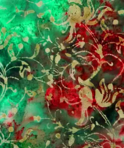 Emerald green and crimson red botanical Wild Ivy Batik Quilting Fabric by the yard for holiday