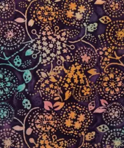 Enchanted Nightscape Queen Anne's Lace dark purple and vibrant multi-color botanical batik fabric