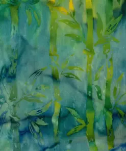 High-energy teal and turquoise batik fabric with vibrant green and yellow Bamboo Batik Fabric prints."