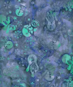 Winter Night Snowman Batik Fabric by the Yard - Cool Blue Gray Holiday Quilting Cotton