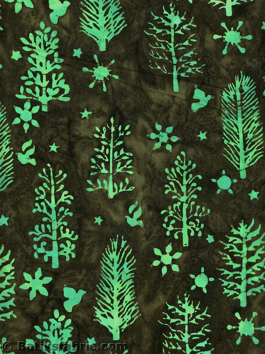 Earthy Woodland Winter Forest Batik Fabric in Brown and Green