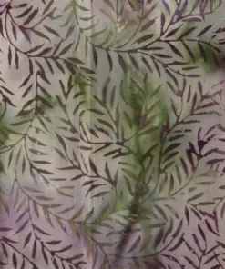 Pastel Green and Purple Botanical Willow Leaves Artisan Batik Fabric