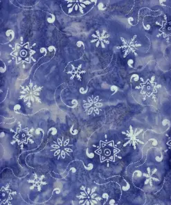 Royal blue winter frost snowflake and star Bali batik fabric, 100% cotton for holiday quilting.