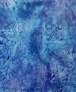 Dark midnight blue indigo hand-stamped Indonesian aster floral batik quilting fabric cloth.