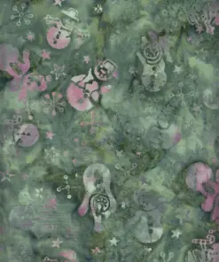 Rustic olive green and earthy tone holiday snowman batik fabric for vintage Christmas quilts
