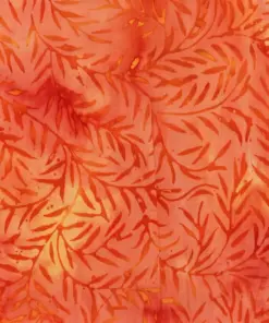 Monochromatic Bright Orange Willow Leaves Artisan Batik Fabric