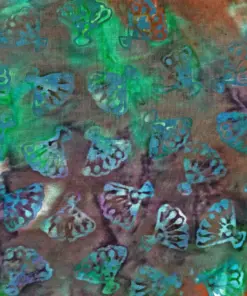 Jewel-toned purple, cyan, and green folding fan pattern premium cotton batik fabric for quilting.