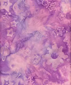 Authentic purple galaxy batik cloth featuring hand-stamped celestial motifs, premium cotton material for Christmas theme apparel.