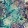 Premium purple green galaxy batik cloth with stars and moon pattern, hand-dyed cotton fabric for Christmas theme crafts.