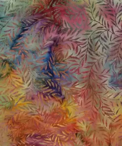 Multicolor Rainbow Willow Leaves Artisan Batik Cotton Fabric
